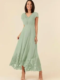 Robe de soirée pour mère de la mariée col en v sans manches ligne a plissée longueur cheville robes d'invitées de mariage