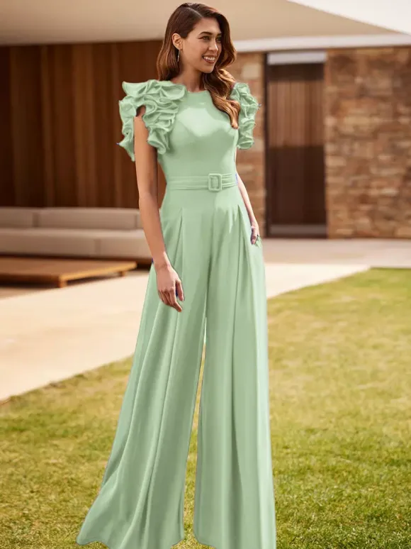 Robe de soirée pour mère de la mariée combinaison sans manches à col bijou à volants robes d'invitées de mariage