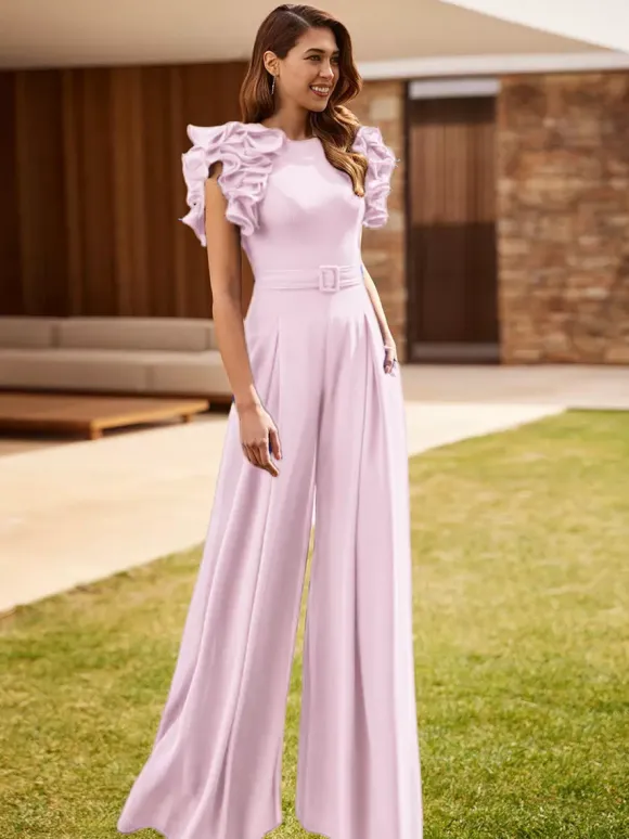 Robe de soirée pour mère de la mariée combinaison sans manches à col bijou à volants robes d'invitées de mariage