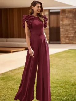 Robe de soirée pour mère de la mariée combinaison sans manches à col bijou à volants robes d'invitées de mariage