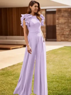 Robe de soirée pour mère de la mariée combinaison sans manches à col bijou à volants robes d'invitées de mariage