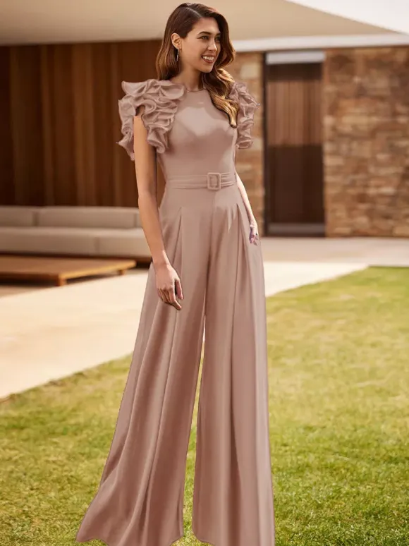 Robe de soirée pour mère de la mariée combinaison sans manches à col bijou à volants robes d'invitées de mariage