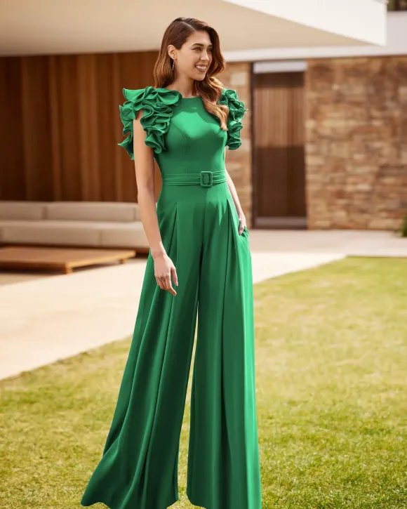 Robe de soirée pour mère de la mariée combinaison sans manches à col bijou à volants robes d'invitées de mariage