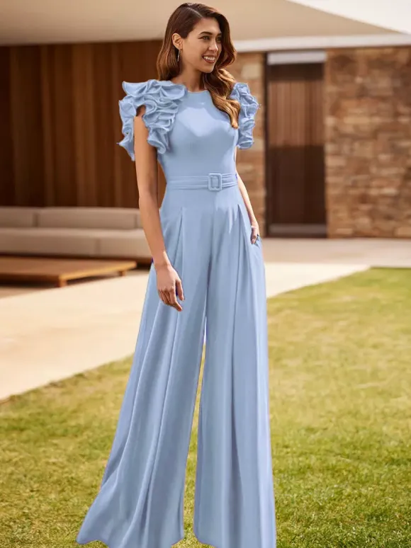 Robe de soirée pour mère de la mariée combinaison sans manches à col bijou à volants robes d'invitées de mariage