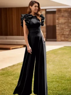 Robe de soirée pour mère de la mariée combinaison sans manches à col bijou à volants robes d'invitées de mariage