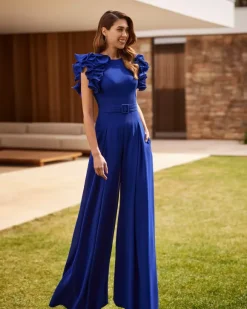 Robe de soirée pour mère de la mariée combinaison sans manches à col bijou à volants robes d'invitées de mariage