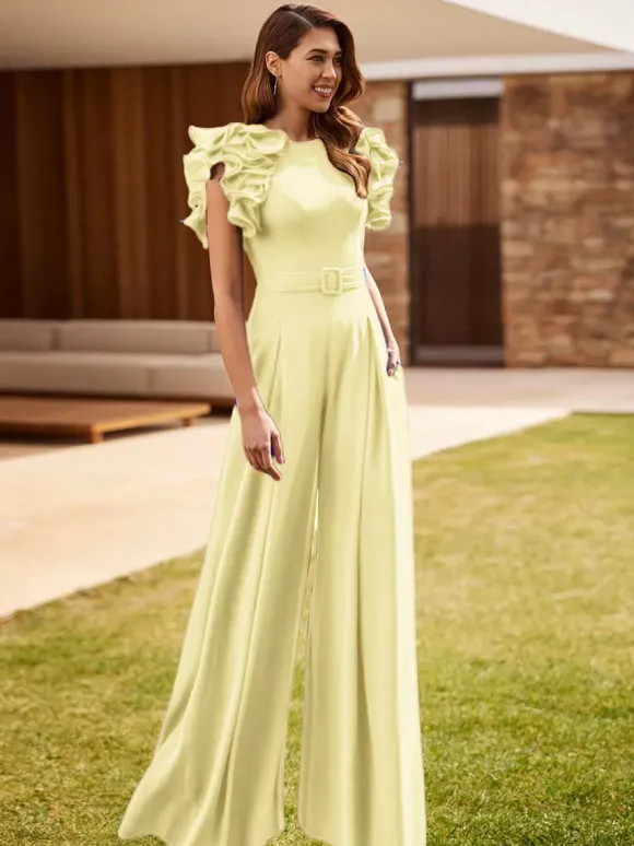 Robe de soirée pour mère de la mariée combinaison sans manches à col bijou à volants robes d'invitées de mariage