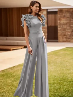 Robe de soirée pour mère de la mariée combinaison sans manches à col bijou à volants robes d'invitées de mariage