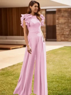 Robe de soirée pour mère de la mariée combinaison sans manches à col bijou à volants robes d'invitées de mariage
