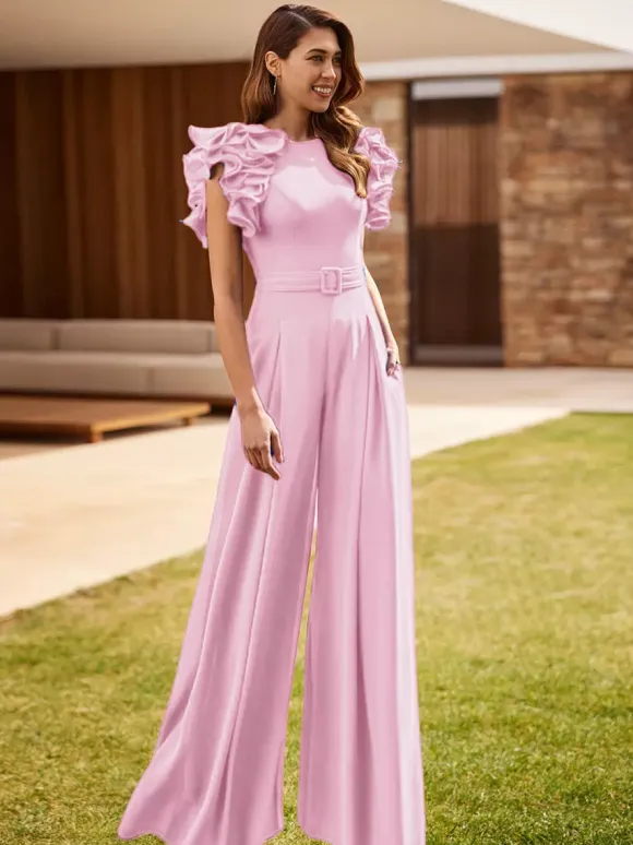 Robe de soirée pour mère de la mariée combinaison sans manches à col bijou à volants robes d'invitées de mariage