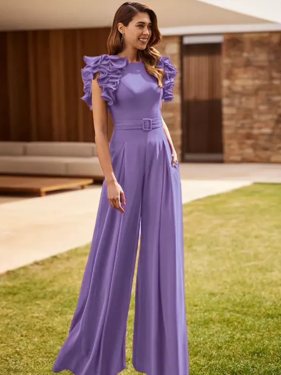 Robe de soirée pour mère de la mariée combinaison sans manches à col bijou à volants robes d'invitées de mariage