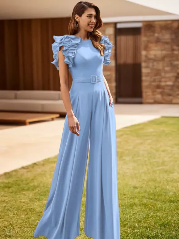 Robe de soirée pour mère de la mariée combinaison sans manches à col bijou à volants robes d'invitées de mariage