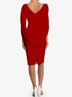 Robe de soirée pour mère de la mariée col en v sans manches ligne a plissée longueur aux genoux robes d'invitées de mariage