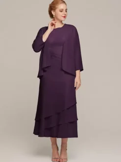 Robe de soirée pour mère de la mariée col bijou sans manches deux pièces à volants robes d'invitées de mariage