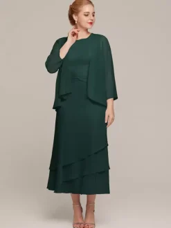 Robe de soirée pour mère de la mariée col bijou sans manches deux pièces à volants robes d'invitées de mariage