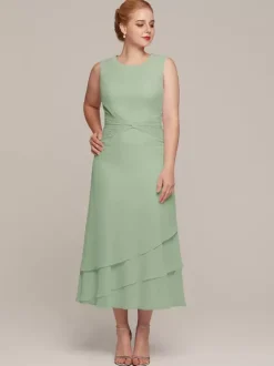Robe de soirée pour mère de la mariée col bijou sans manches deux pièces à volants robes d'invitées de mariage