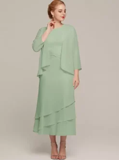 Robe de soirée pour mère de la mariée col bijou sans manches deux pièces à volants robes d'invitées de mariage