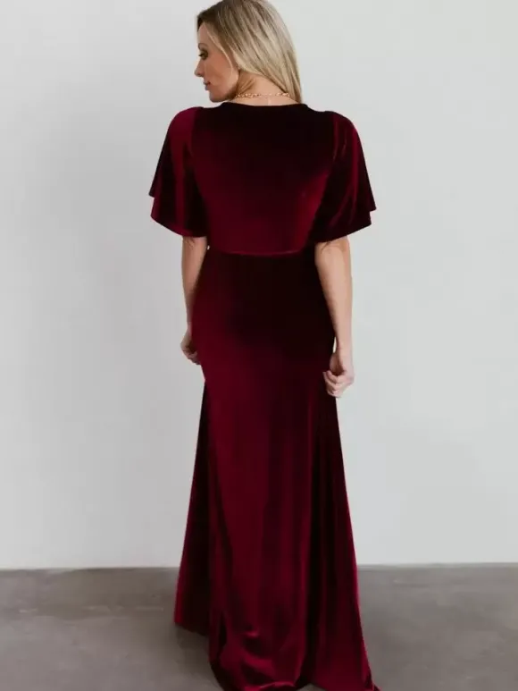 Robe de soirée pour mère de la mariée col en v manches courtes ligne a fendue sur le devant longueur au sol robes d'invitées pour mariage