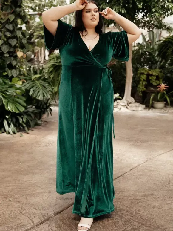 Robe de soirée pour mère de la mariée col en v manches courtes ligne a fendue sur le devant longueur au sol robes d'invitées pour mariage