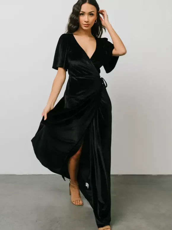 Robe de soirée pour mère de la mariée col en v manches courtes ligne a fendue sur le devant longueur au sol robes d'invitées pour mariage