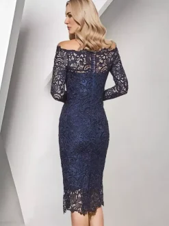 Robe de soirée pour mère de la mariée col bateau manches longues robes d'invitées de mariage courtes en dentelle