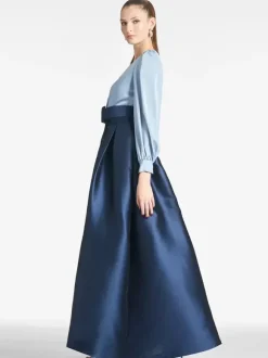 Robe de soirée pour mère de la mariée col en v manches longues ligne a ceinture robes d'invitées pour mariage