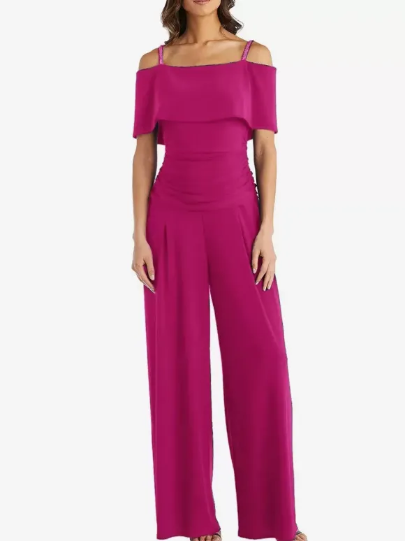 Robe de soirée pour mère de la mariée épaules dénudées combinaison sans manches robes d'invitées plissées pour mariage