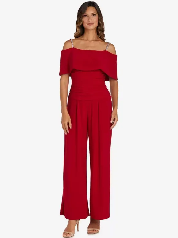Robe de soirée pour mère de la mariée épaules dénudées combinaison sans manches robes d'invitées plissées pour mariage
