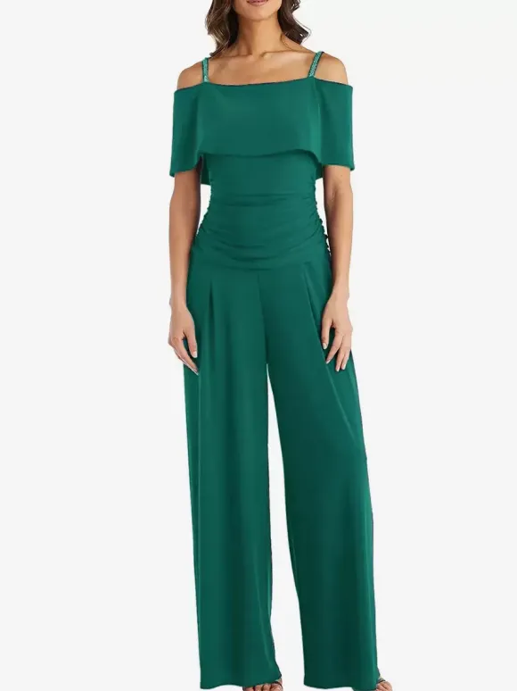 Robe de soirée pour mère de la mariée épaules dénudées combinaison sans manches robes d'invitées plissées pour mariage