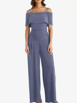 Robe de soirée pour mère de la mariée épaules dénudées combinaison sans manches robes d'invitées plissées pour mariage