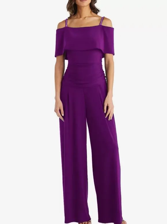 Robe de soirée pour mère de la mariée épaules dénudées combinaison sans manches robes d'invitées plissées pour mariage