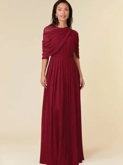 Robe de soirée pour mère de la mariée col bijou sans manches ligne a perles longueur au sol robes d'invitées de mariage
