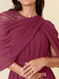 Robe de soirée pour mère de la mariée col bijou sans manches ligne a perles longueur au sol robes d'invitées de mariage