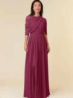 Robe de soirée pour mère de la mariée col bijou sans manches ligne a perles longueur au sol robes d'invitées de mariage
