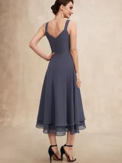 Robe de soirée pour mère de la mariée col en v demi-manches ligne a dentelle longueur thé robes d'invitées pour mariage
