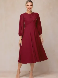 Robe de soirée pour mère de la mariée col bijou manches 3/4 ligne a n艙uds robes d'invitées pour mariage