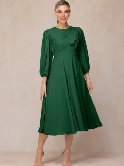 Robe de soirée pour mère de la mariée col bijou manches 3/4 ligne a n艙uds robes d'invitées pour mariage
