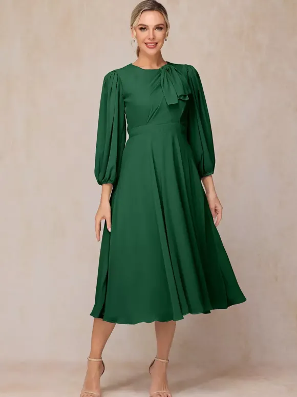 Robe de soirée pour mère de la mariée col bijou manches 3/4 ligne a n艙uds robes d'invitées pour mariage