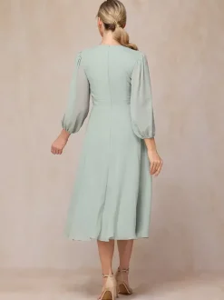 Robe de soirée pour mère de la mariée col bijou manches 3/4 ligne a n艙uds robes d'invitées pour mariage