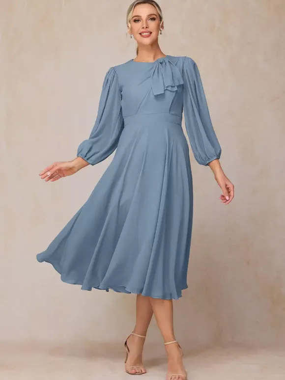 Robe de soirée pour mère de la mariée col bijou manches 3/4 ligne a n艙uds robes d'invitées pour mariage