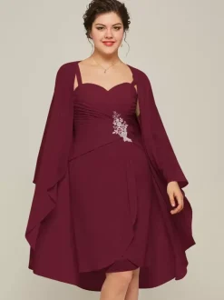 Robe de soirée pour mère de la mariée col en c艙ur manches longues ligne a en dentelle longueur aux genoux robes d'invitées pour mariage
