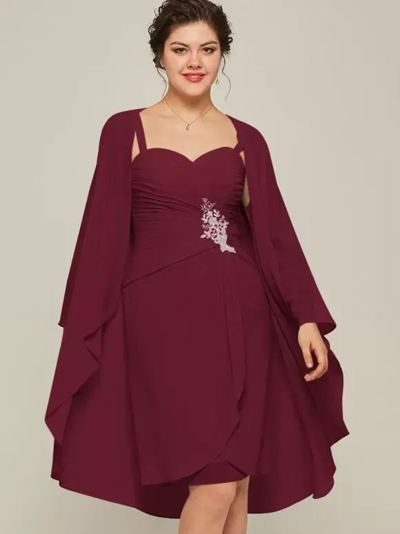 Robe de soirée pour mère de la mariée col en c艙ur manches longues ligne a en dentelle longueur aux genoux robes d'invitées pour mariage