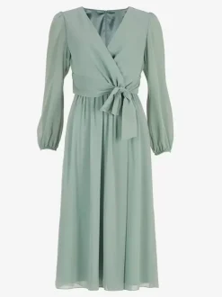 Robe de soirée pour mère de la mariée col en v manches longues ligne a n艙uds robes d'invitées pour mariage