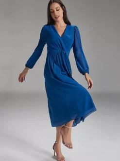 Robe de soirée pour mère de la mariée col en v manches longues ligne a n艙uds robes d'invitées pour mariage