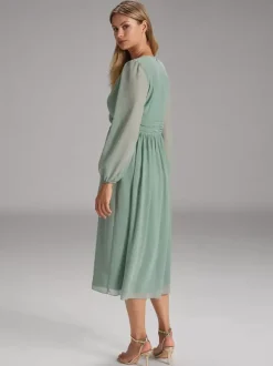 Robe de soirée pour mère de la mariée col en v manches longues ligne a n艙uds robes d'invitées pour mariage