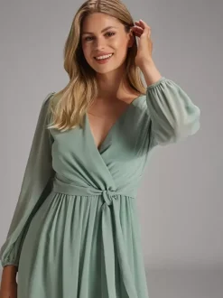 Robe de soirée pour mère de la mariée col en v manches longues ligne a n艙uds robes d'invitées pour mariage