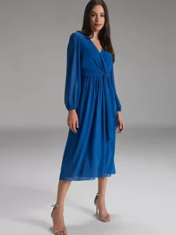 Robe de soirée pour mère de la mariée col en v manches longues ligne a n艙uds robes d'invitées pour mariage