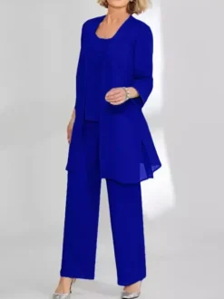 Robe de soirée pour mère de la mariée deux pièces en dentelle sans manches col bijou longueur cheville robes d'invitées pour mariage