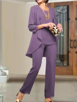 Robe de soirée pour mère de la mariée col bijou manches 3/4 gaine à plusieurs niveaux longueur au sol robes d'invitées de mariage