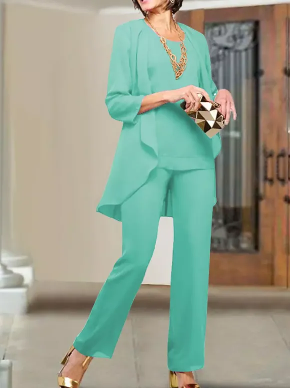 Robe de soirée pour mère de la mariée col bijou manches 3/4 gaine à plusieurs niveaux longueur au sol robes d'invitées de mariage